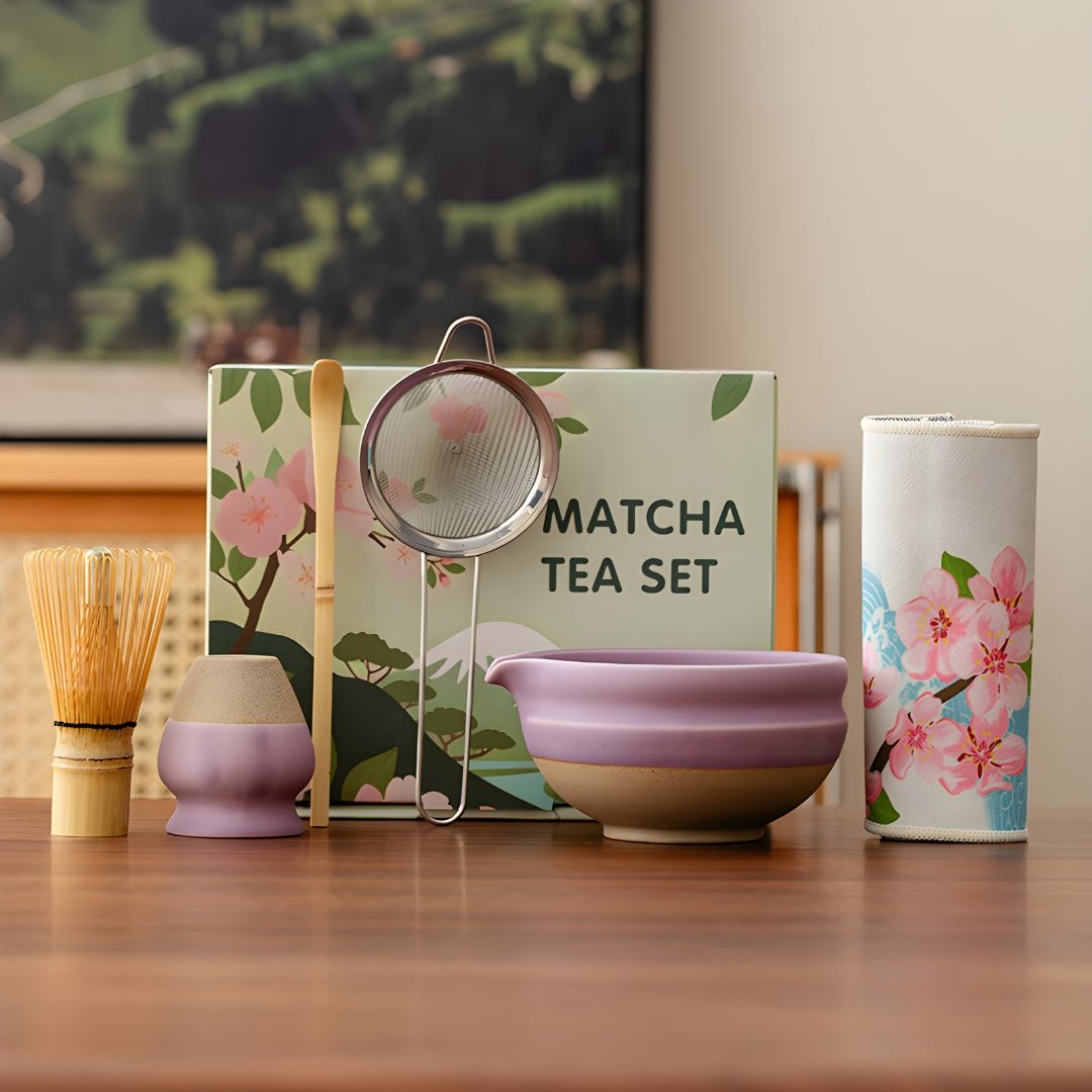 premium matcha tea set 6 pieces 530ml bowl whisk sifter mat gift box elegant matcha kit