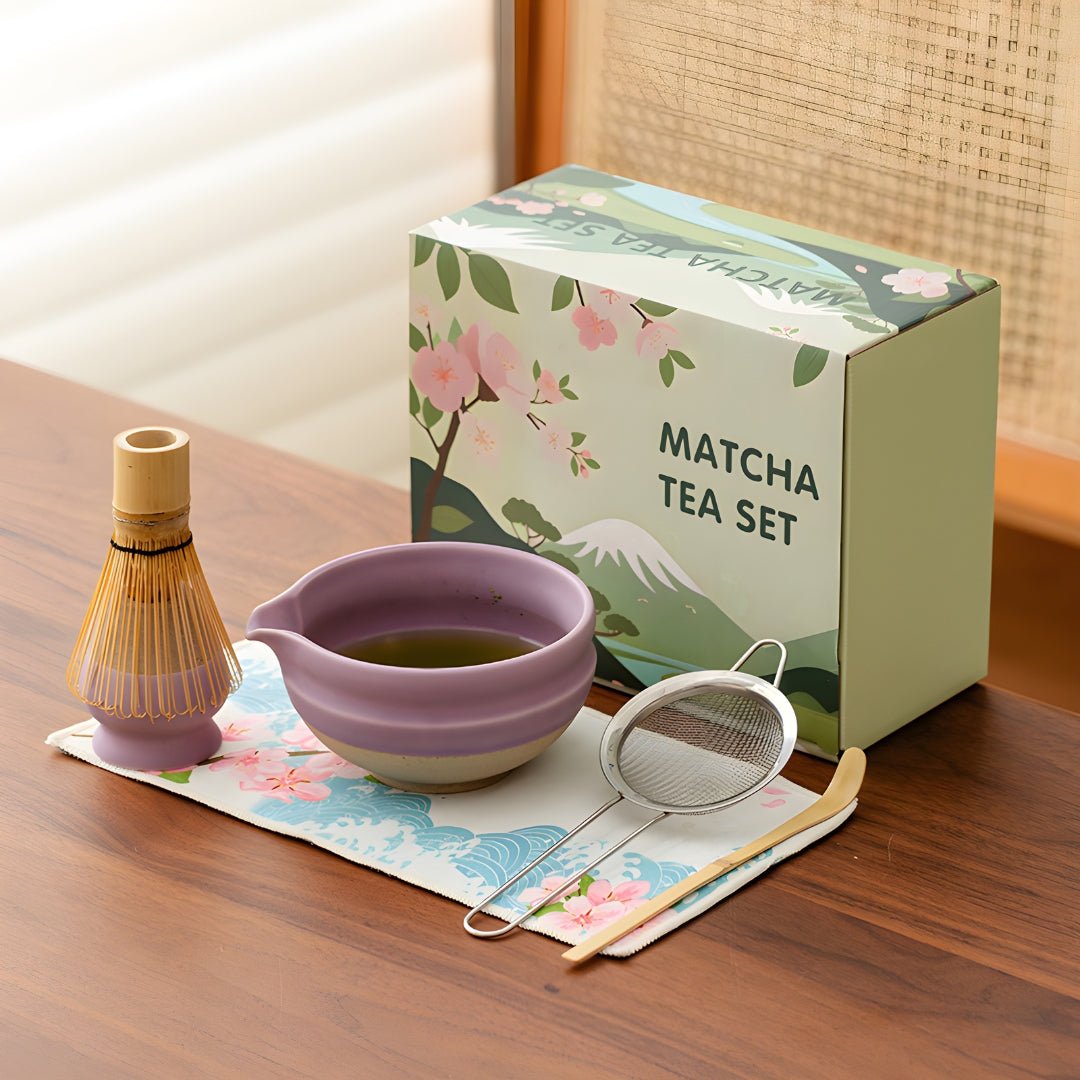 premium matcha tea set 6 pieces 530ml bowl whisk sifter mat gift box elegant matcha kit