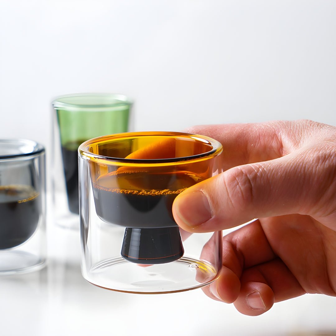 handmade double wall glass mini cups lead free transparent colored espresso tea cups