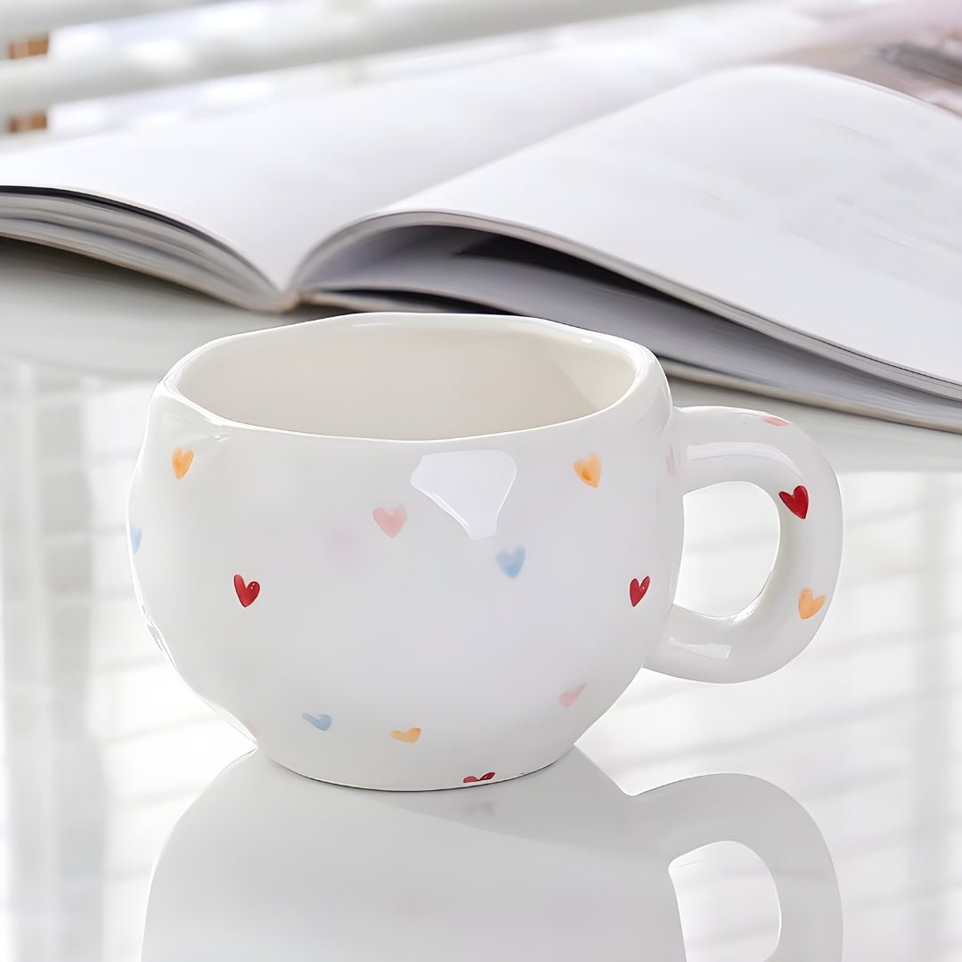 hand painted ceramic mug 300ml heart design coffee cup cute mug beirut lebanon gift mug textured ceramic