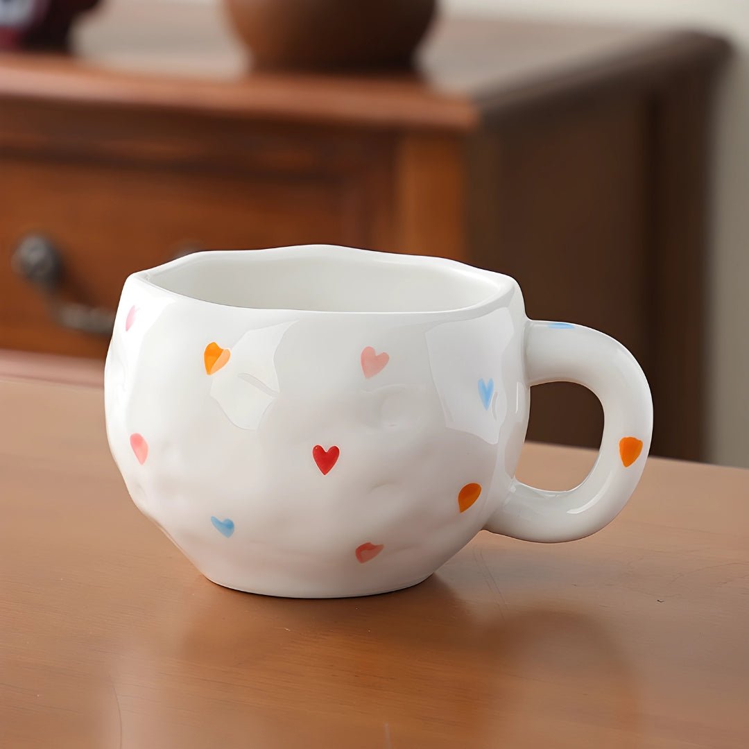 hand painted ceramic mug 300ml heart design coffee cup cute mug beirut lebanon gift mug textured ceramic