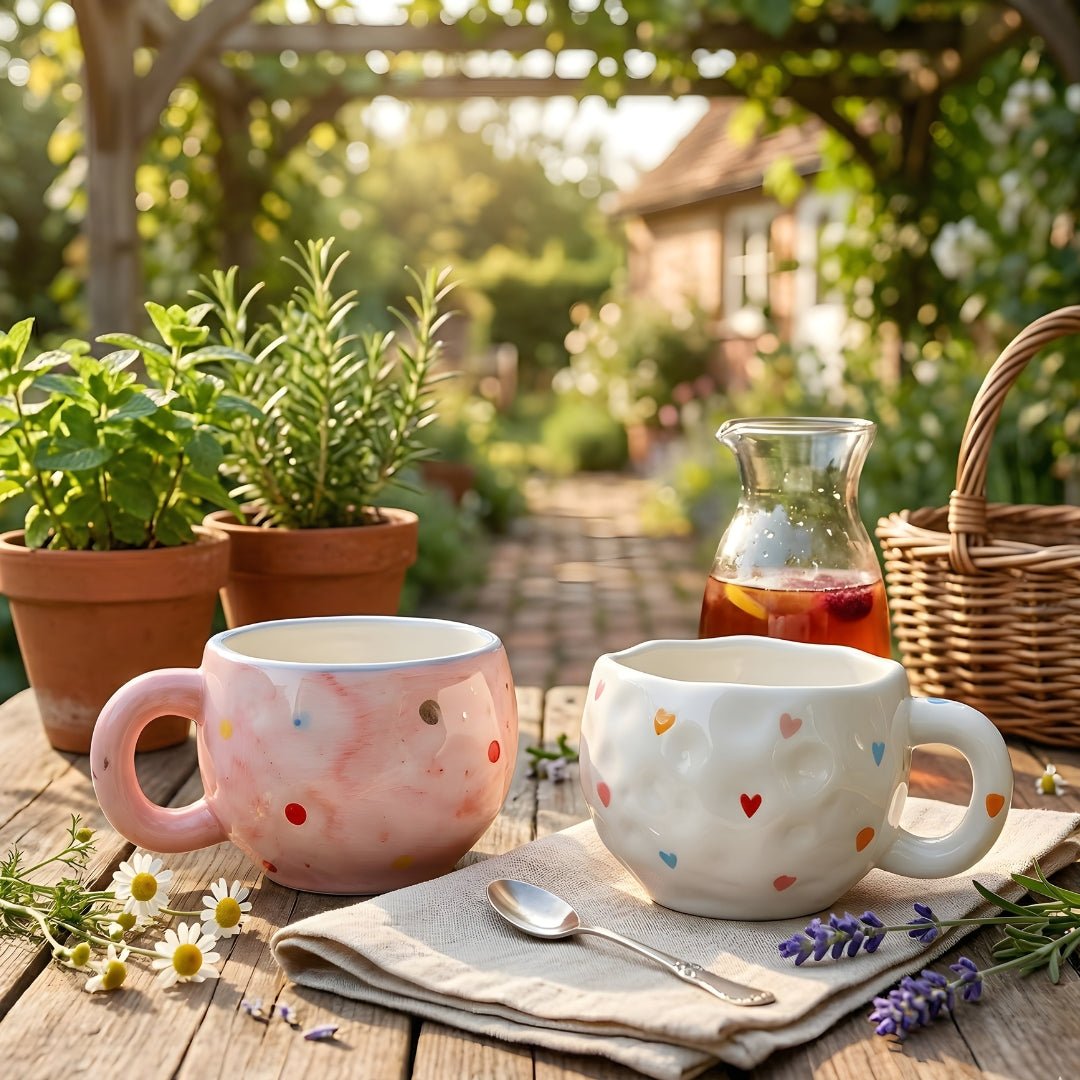 hand painted ceramic mug 300ml heart design coffee cup cute mug beirut lebanon gift mug textured ceramic