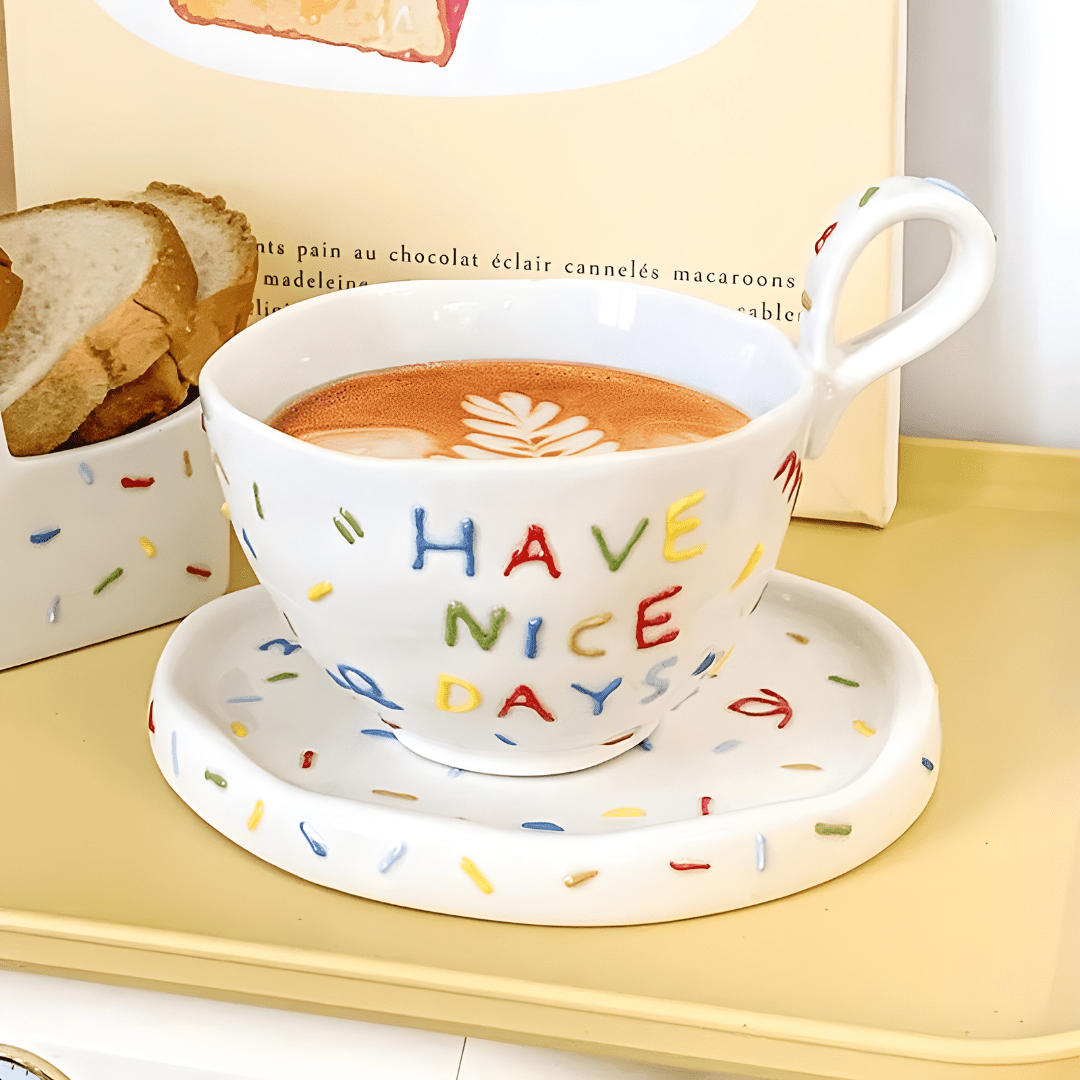 colorful coffee cup saucer 300ml have nice days ceramic mug playful design