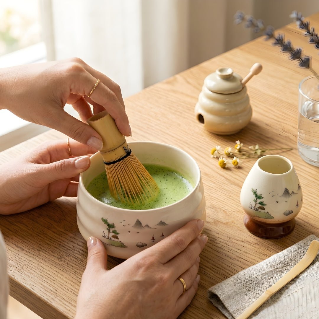 Premium Matcha Tea Set – 500ml Bowl | 4 Pieces | Ceramic & Bamboo Kit