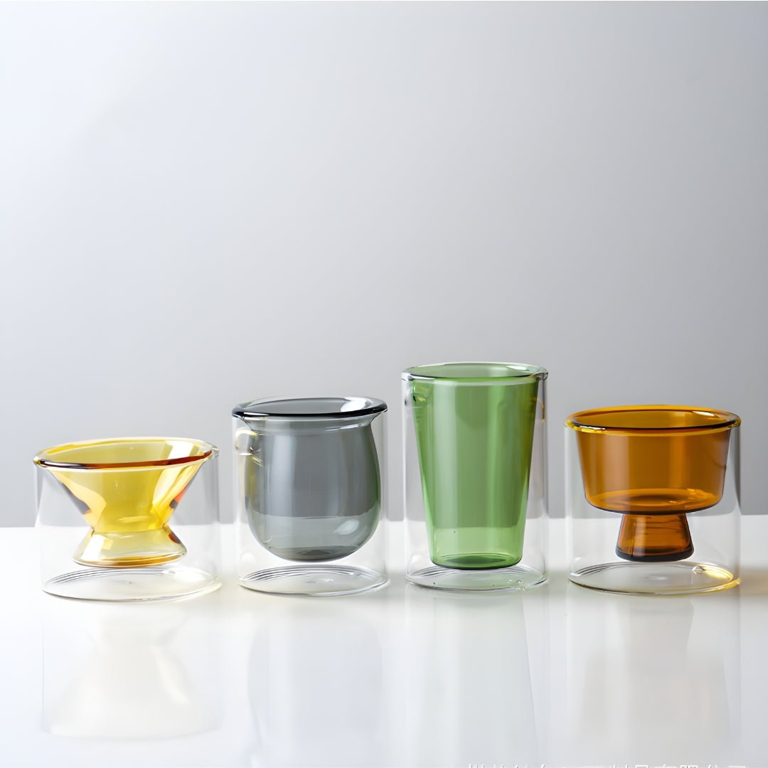 handmade double wall glass mini cups lead free transparent colored espresso tea cups