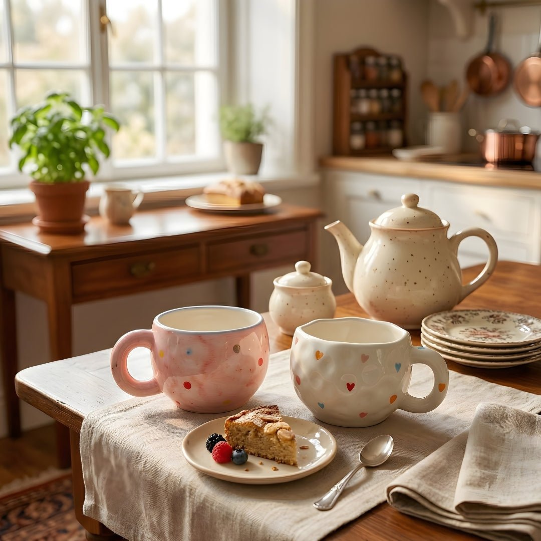 Hand-Painted Ceramic Mug 300ml – Textured Heart Design Coffee & Tea Cup