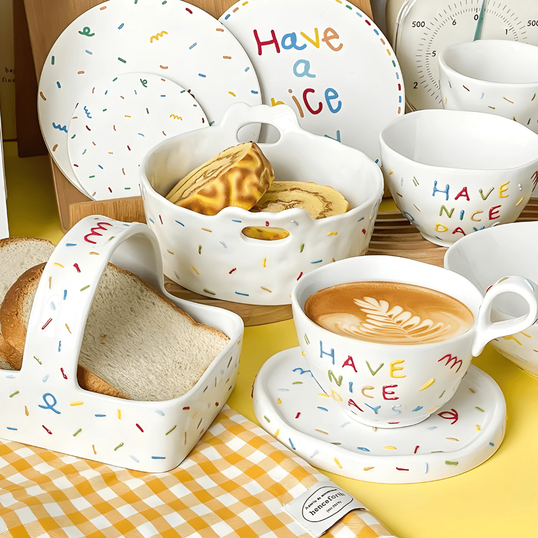 colorful coffee cup saucer 300ml have nice days ceramic mug playful design