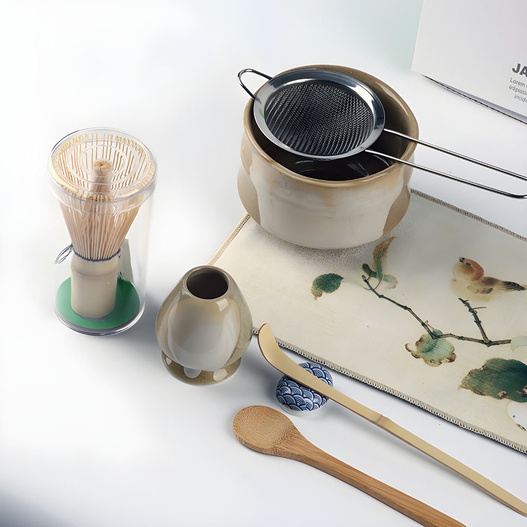 complete matcha set 500ml 6 pieces whisk holder strainer bamboo mat gift box