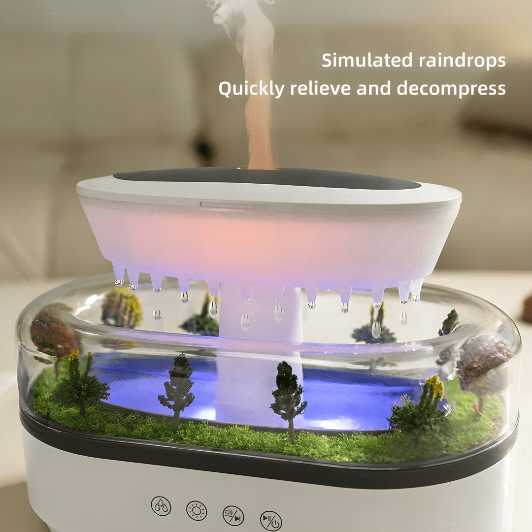 Rain cloud humidifier with LED light and aroma diffuser for Beirut homes