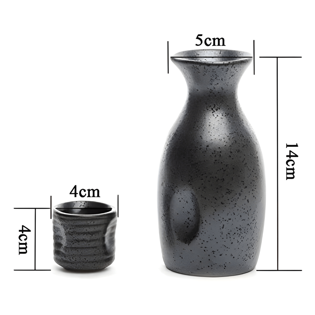 Porcelain sake bottle with matching cup, 300ml + 30ml set, fired at high temperature, suitable for tea, wine, or home bar display.