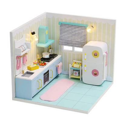 DIY Cute Style Kitchen Miniature Kit with Furniture And Led Light