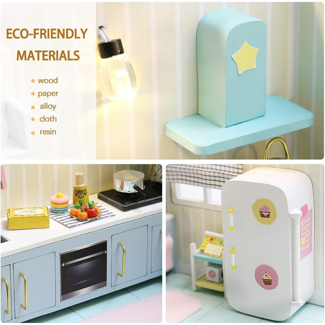 DIY Cute Style Kitchen Miniature Kit with Furniture And Led Light