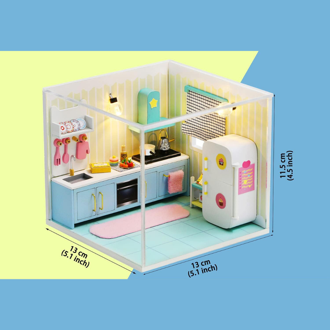 DIY Cute Style Kitchen Miniature Kit with Furniture And Led Light