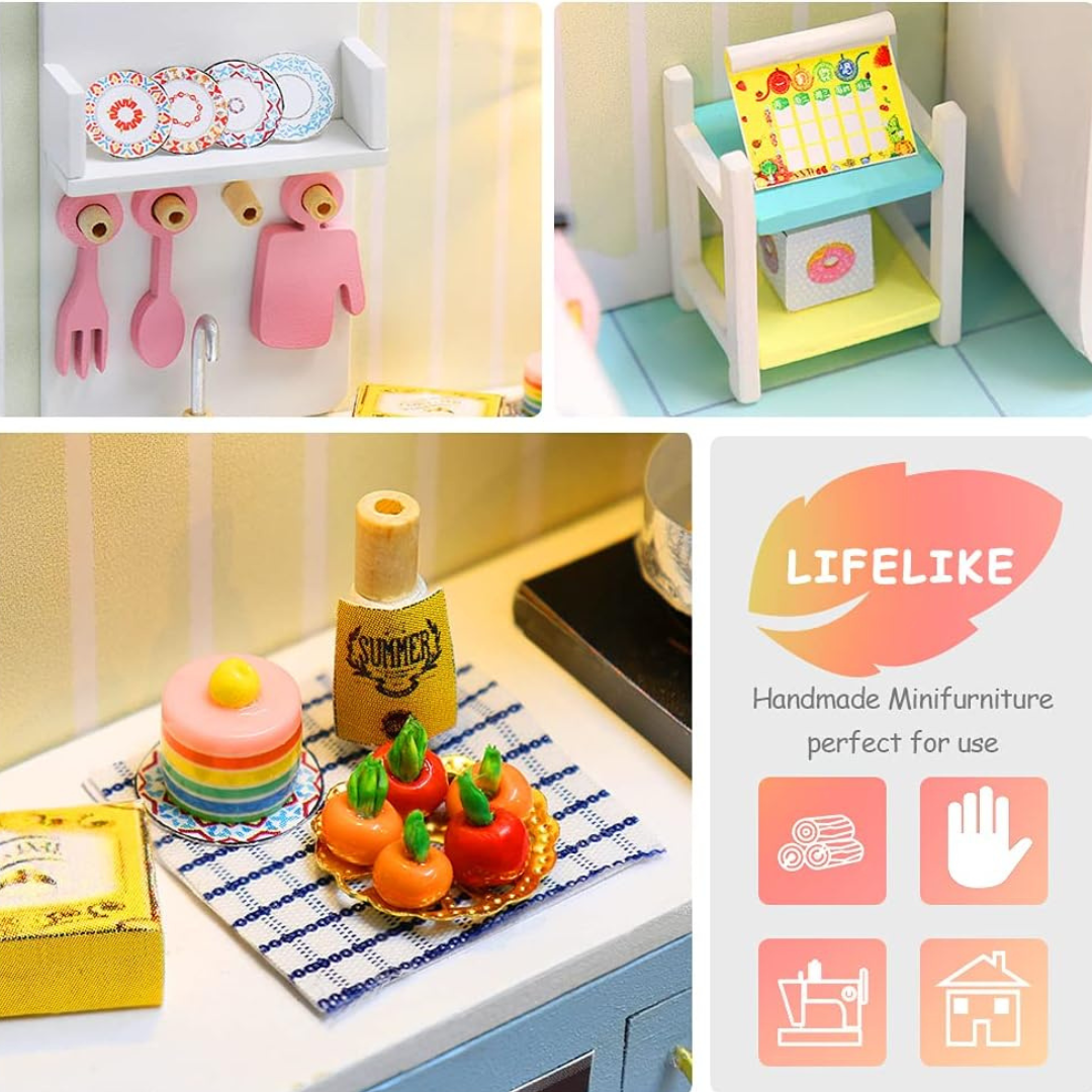 DIY Cute Style Kitchen Miniature Kit with Furniture And Led Light