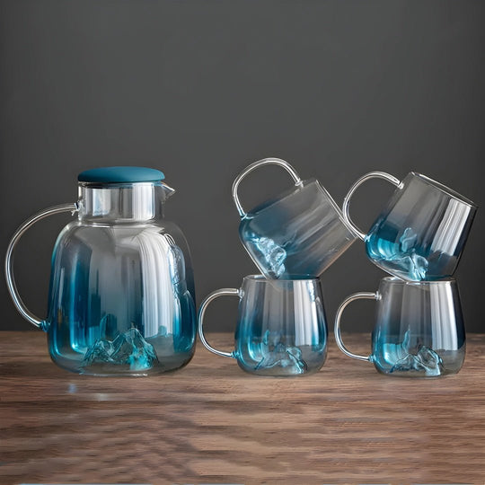 Nordic Glass Pitcher Set-Mountain Design| European Household Lebanon
