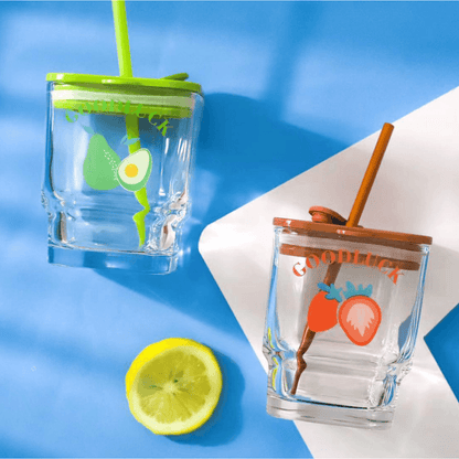 450ml Square Glass Cup Portable Glass With Lid - EUROPEAN HOUSE HOLD