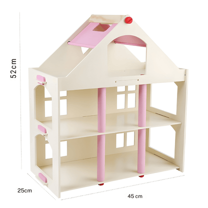 Wooden Dollhouse with Full Furniture Set – 3-Level Playhouse for Girls