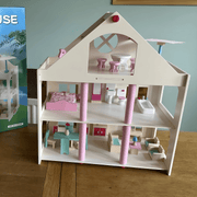 Wooden Dollhouse with Full Furniture Set – 3-Level Playhouse for Girls