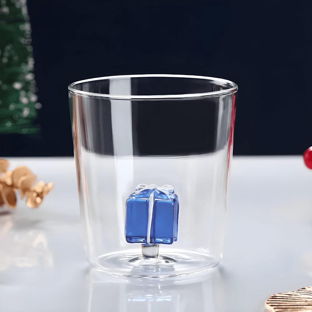 300ml Transparent 3D Glass Cup with Blue Gift Box Design Inside