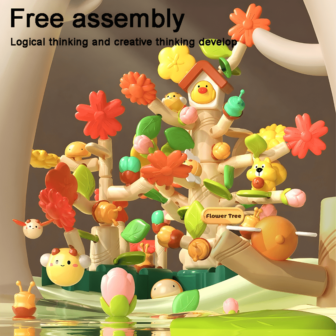 Bloom & Build Flower Tree Educational Toy Set – 108 Pieces with Storage Box

