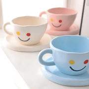 Premium ceramic smile cup with saucer 260ml, Korean-style hand-painted mug, sold in Beirut Lebanon

