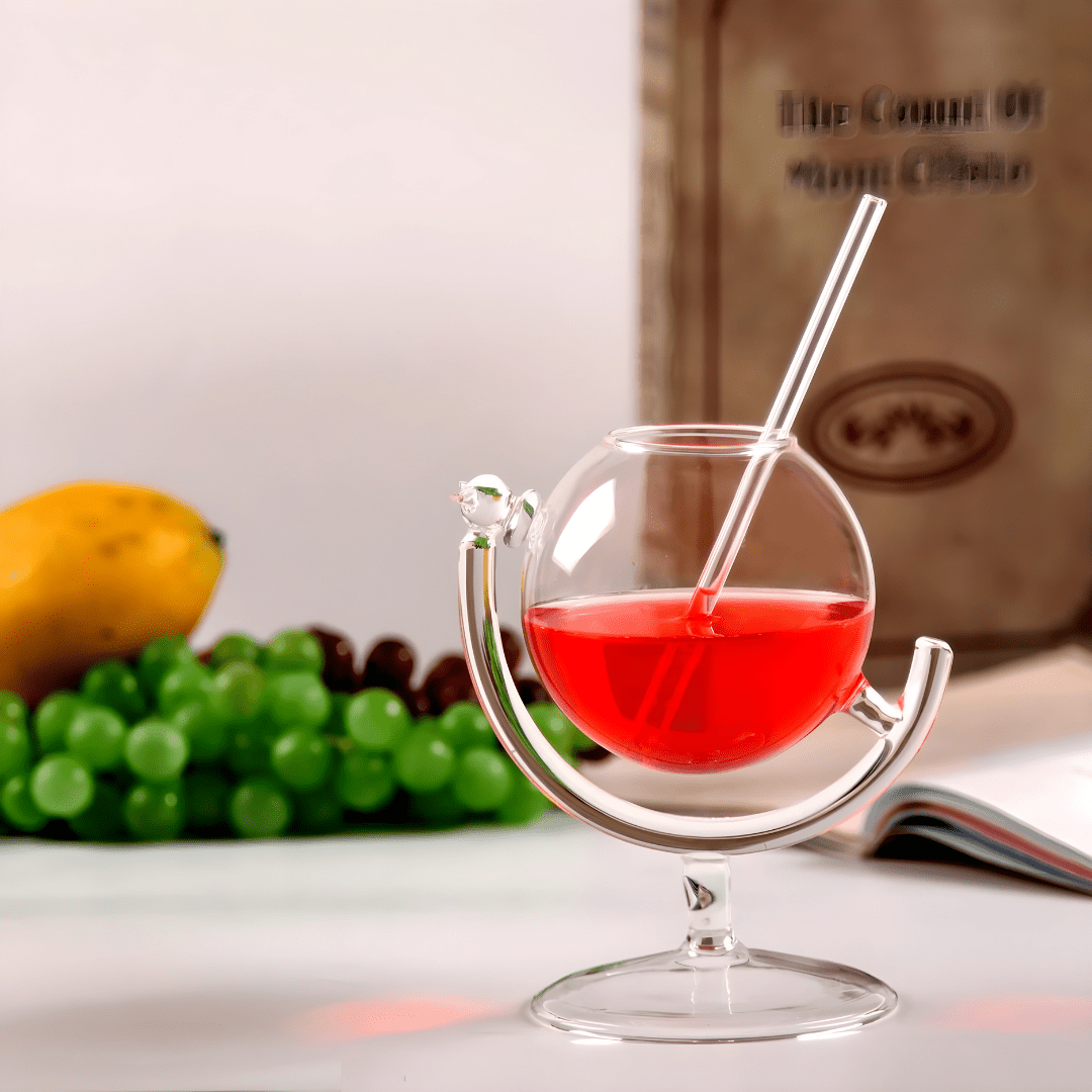 300ml globe-shaped cocktail glass with straw – crystal drinkware for cocktails or juice in Beirut