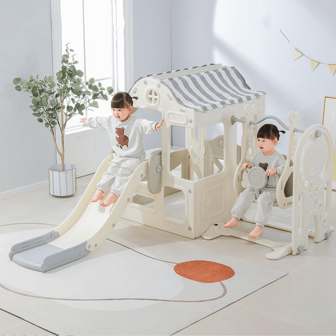 6-in-1 Toddler Slide Climber Swing Set: Indoor Play Fun for Kids 1-7 (Gray) - EUROPEAN HOUSE HOLD