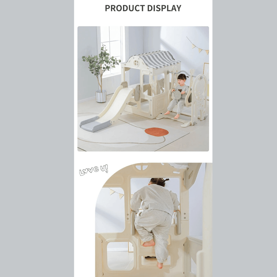 6-in-1 Toddler Slide Climber Swing Set: Indoor Play Fun for Kids 1-7 (Gray) - EUROPEAN HOUSE HOLD
