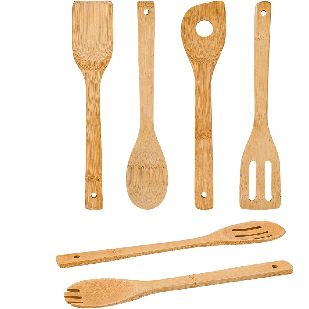 6 Piece Bamboo Spoons and Spatulas Set - EUROPEAN HOUSE HOLD