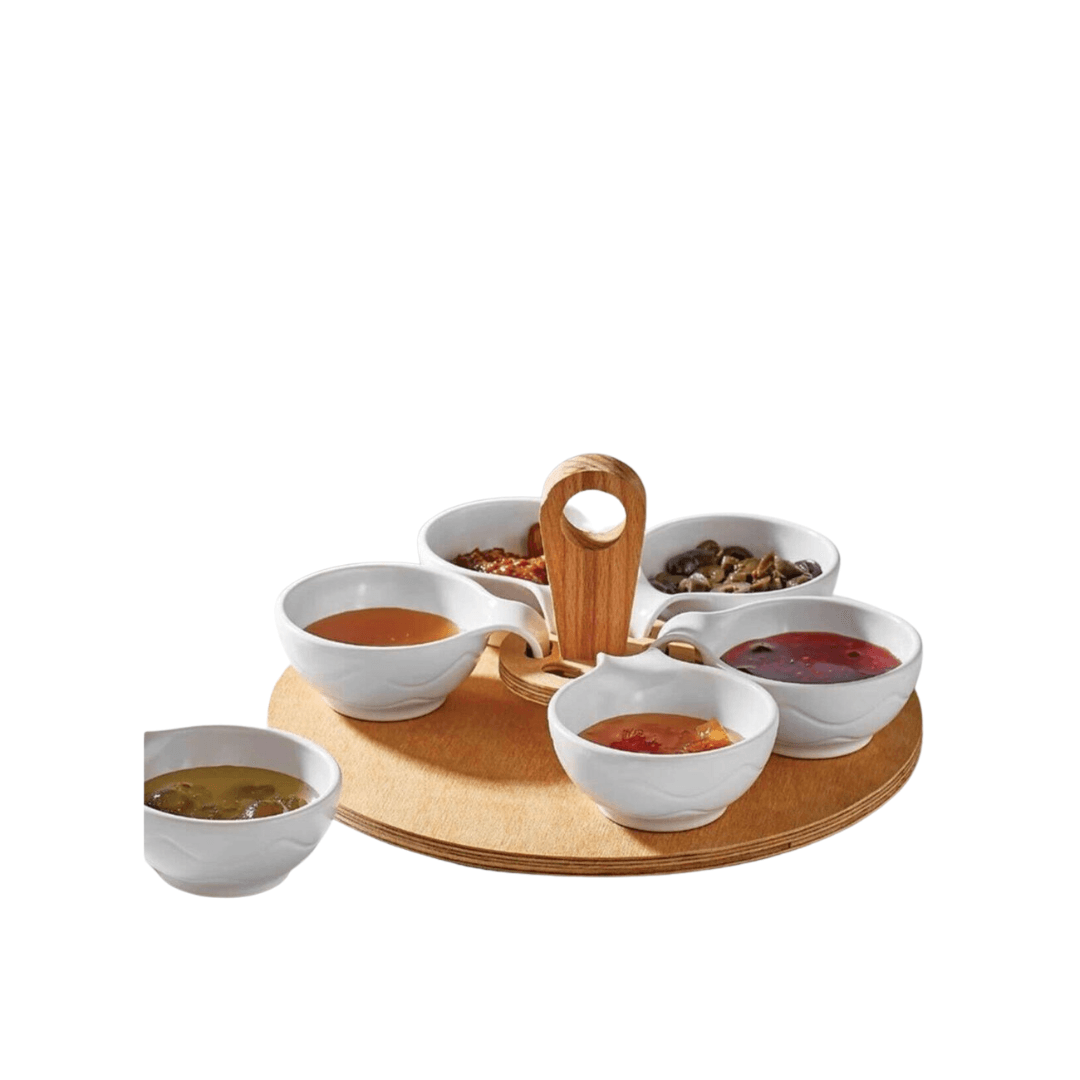 6-Piece Large Sauce Bowl with Bamboo Stand - EUROPEAN HOUSE HOLD