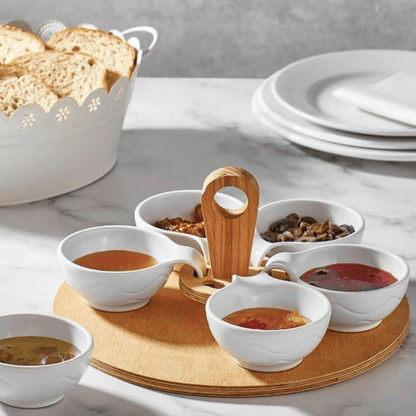 6-Piece Large Sauce Bowl with Bamboo Stand - EUROPEAN HOUSE HOLD