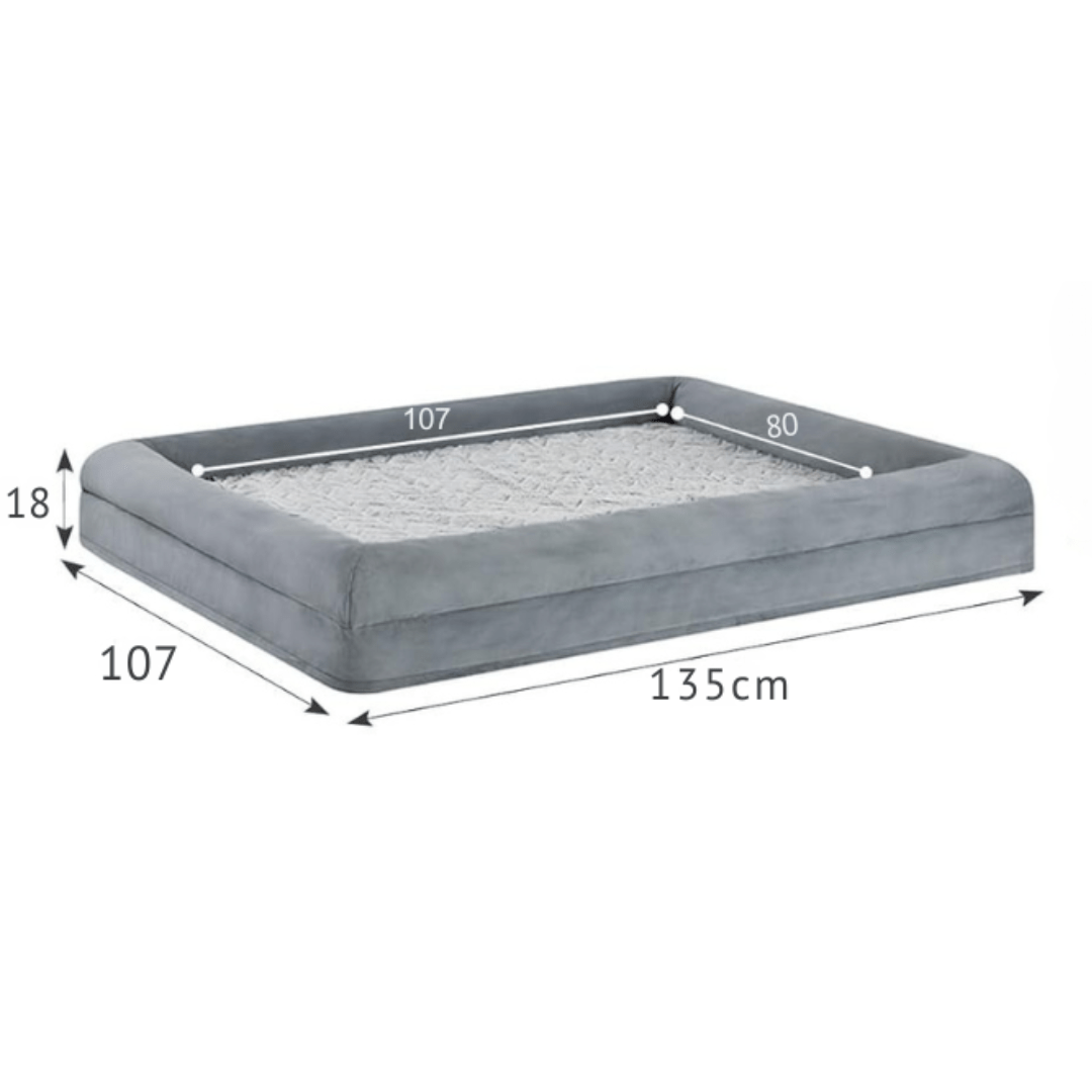Orthopedic Dog Bed XL – 135×107×18 cm with Washable Velvet Cover & Bolster Sides