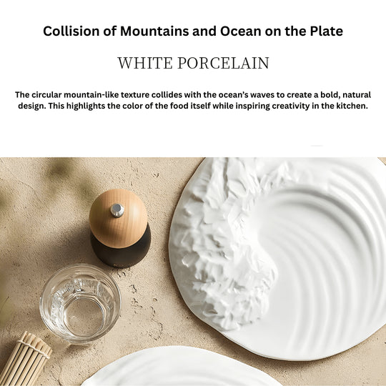 White coral porcelain plate with tidal wave texture – 25cm or 30cm – Lebanon