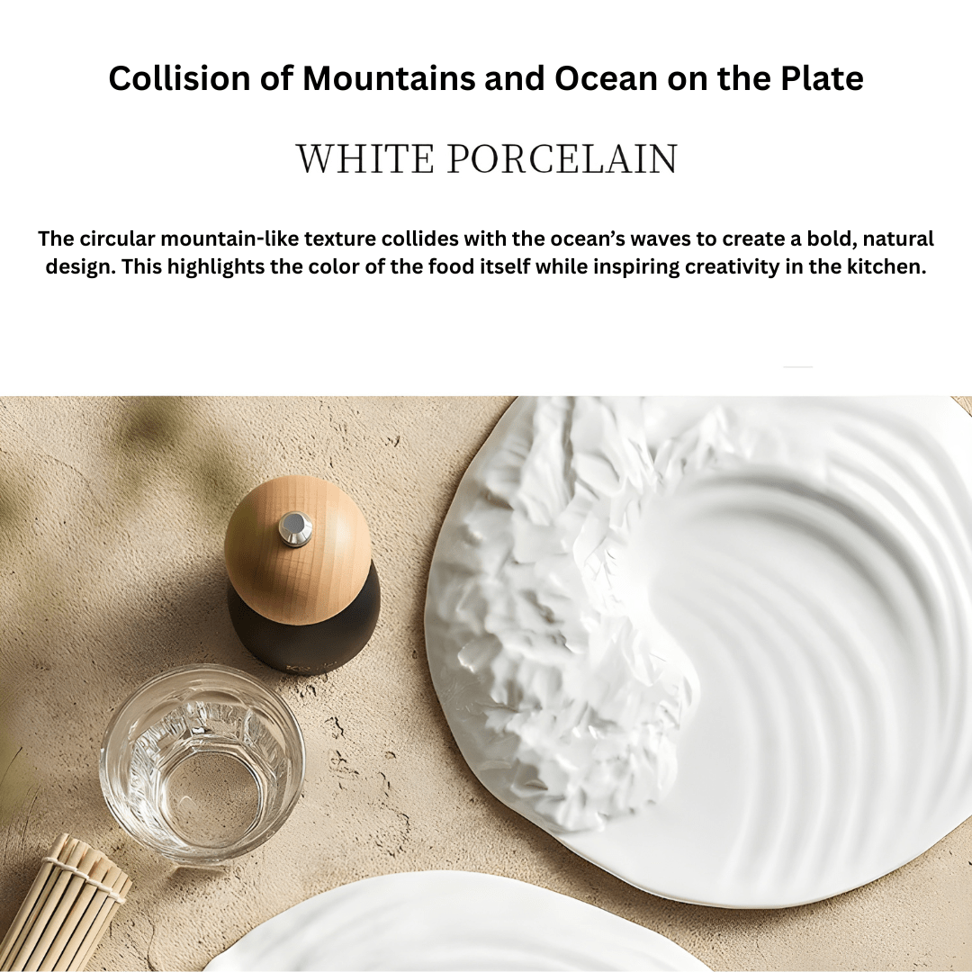 White coral porcelain plate with tidal wave texture – 25cm or 30cm – Lebanon