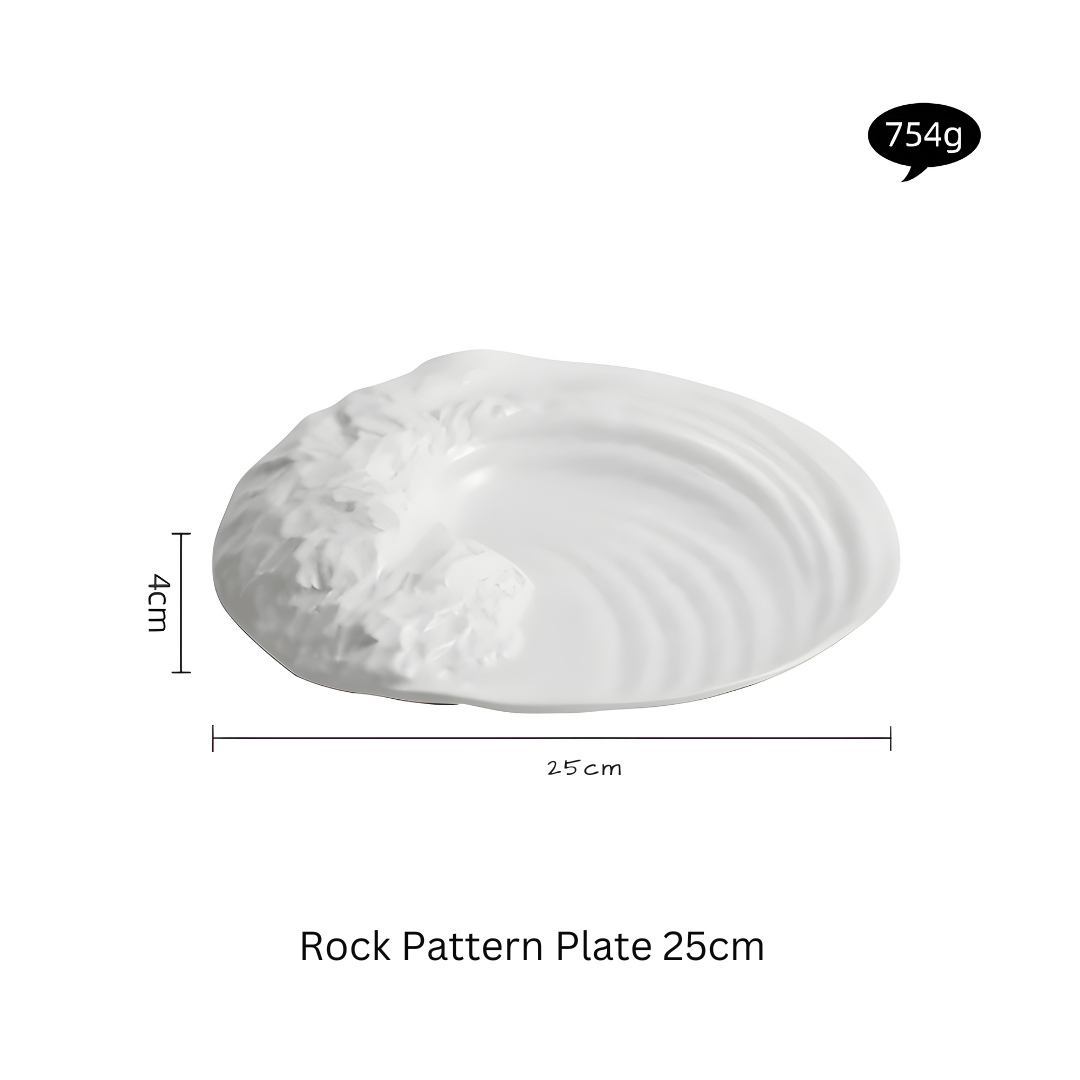 White coral porcelain plate with tidal wave texture – 25cm or 30cm – Lebanon
