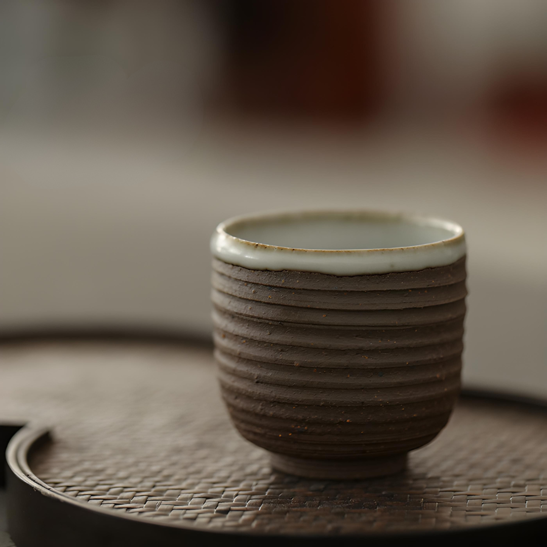 Handmade Japanese-style 35ml retro pottery teacup with white glaze and raw ceramic finish – artisan collectible cup for Beirut drinkware lovers