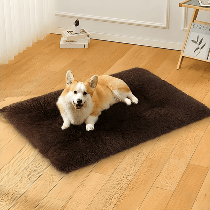 Fluffy faux fur pet bed for medium dogs and cats, 100x70cm, brown color, non-slip, washable – available in Beirut Lebanon