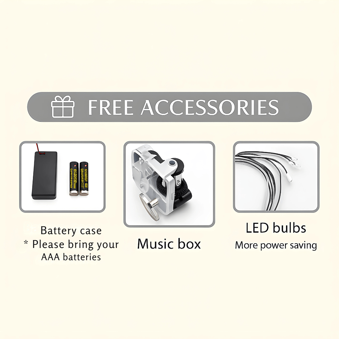 DIY miniature coffee house kit with LED lights, music box, and indoor café details – ideal for Beirut hobby crafters