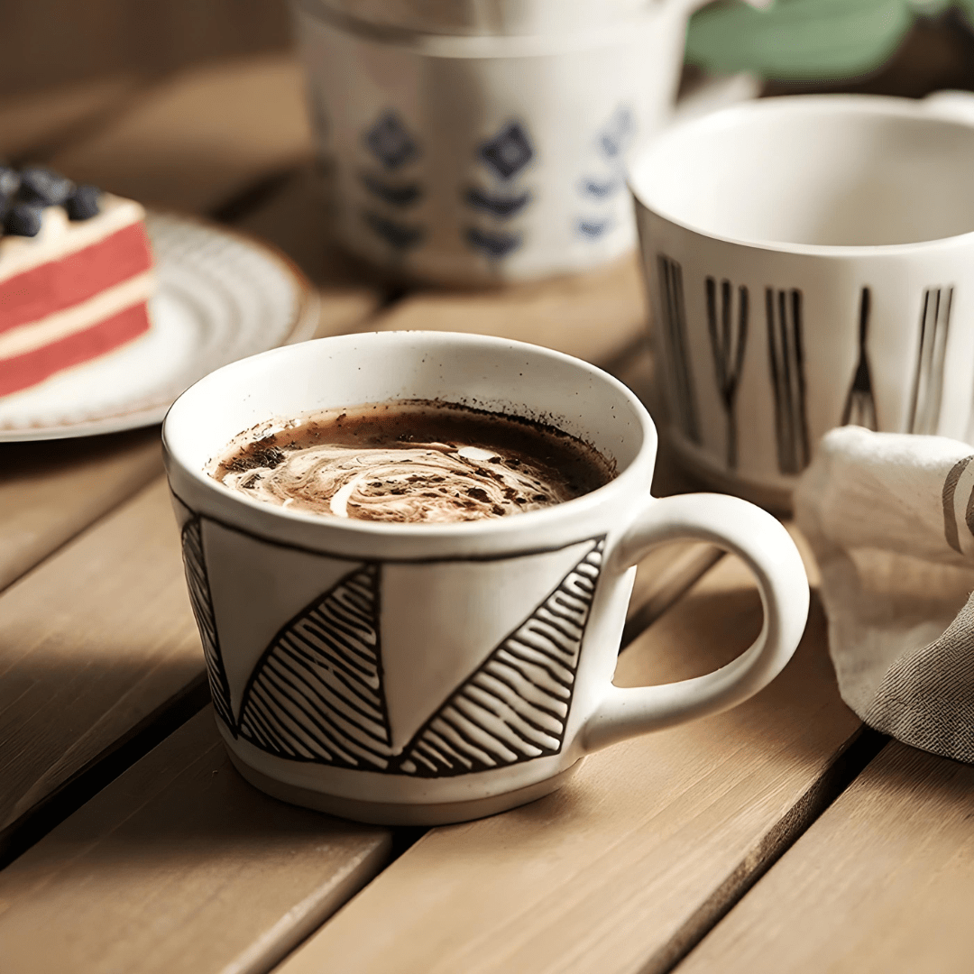 Handmade crude pottery mug 360ml with rustic porcelain finish – ideal for hot drinks in Beirut Lebanon