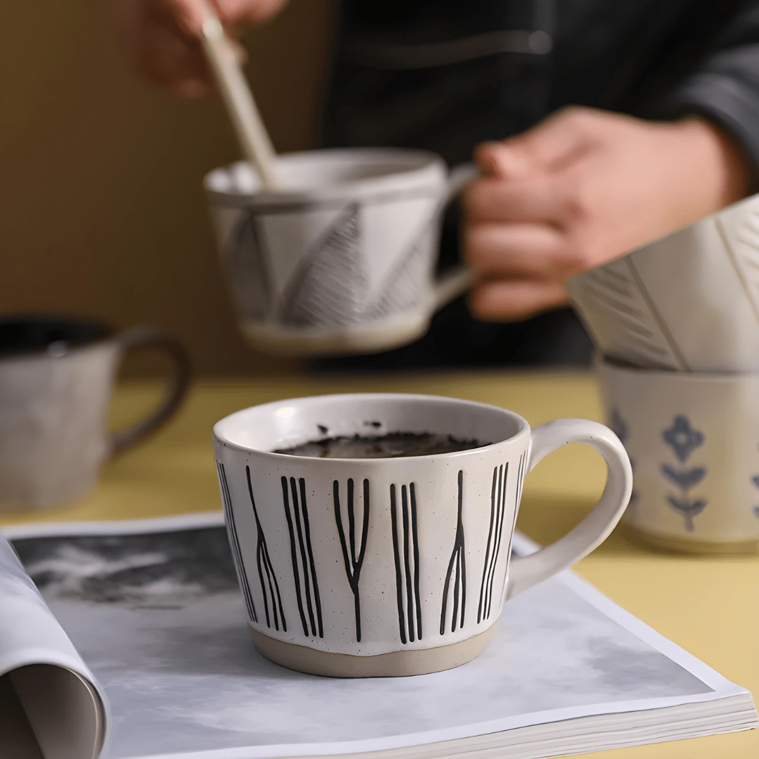 Handmade crude pottery mug 360ml with rustic porcelain finish – ideal for hot drinks in Beirut Lebanon