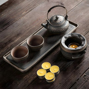 Retro Japanese stoneware tea set with 260ml teapot, 2 cups, candle base, and tray – premium handmade gift for tea lovers in Beirut Lebanon
