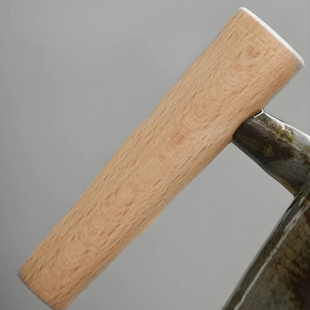 Vintage handmade ceramic mug 350ml with wooden handle – premium coffee and tea cup, available in Beirut Lebanon