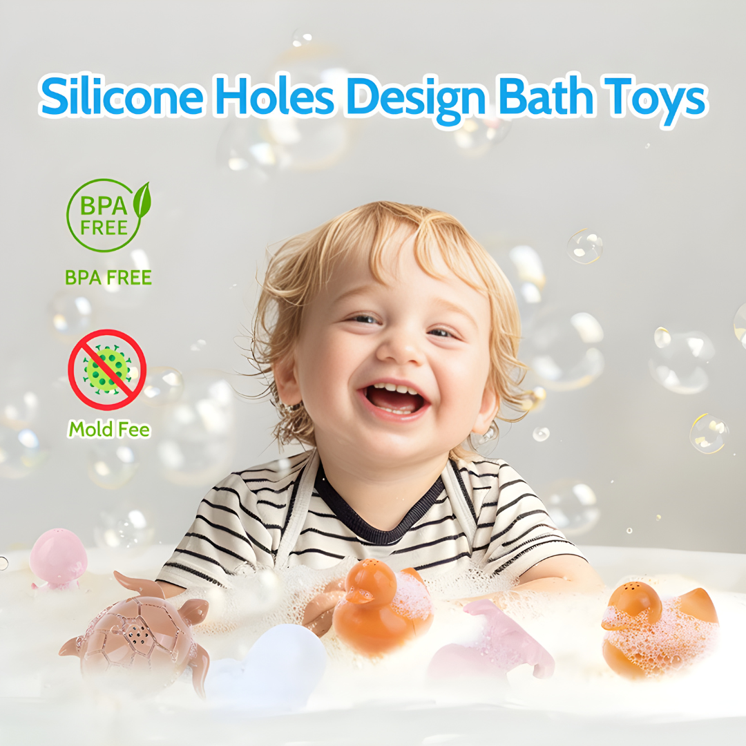 Premium Silicone Animal Bath Toy Set