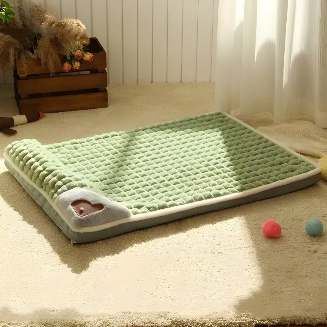 Close-up of luxurious plush dog bed with heart detail – soft, breathable, and perfect for pets in Beirut homes