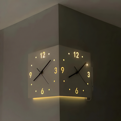 Dual-Faced Modern Metal Corner Wall Clock