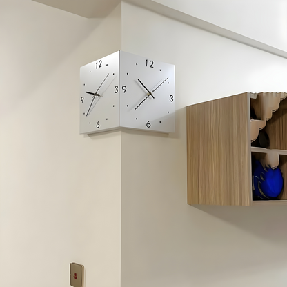 Dual-Faced Modern Metal Corner Wall Clock