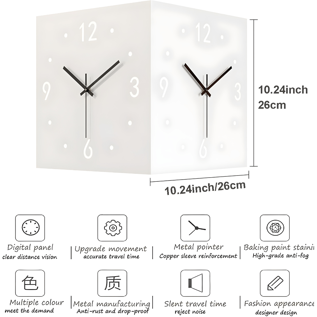 Modern Metal Corner Wall Clock - Dual-Faced Design – EUROPEAN HOUSE HOLD