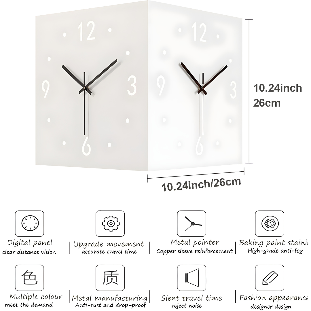 Dual-Faced Modern Metal Corner Wall Clock