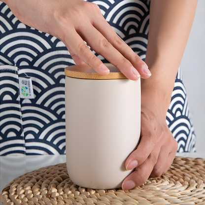 Porcelain Storage Jar with Wooden Lid