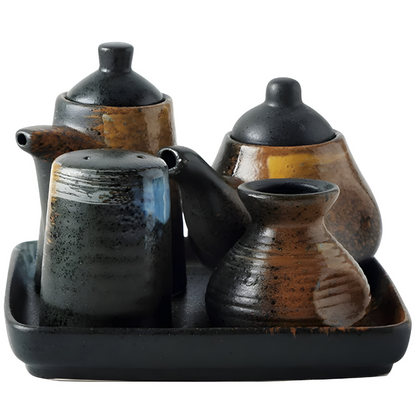 Elegant Japanese Retro Ceramic Seasoning Set With Tray